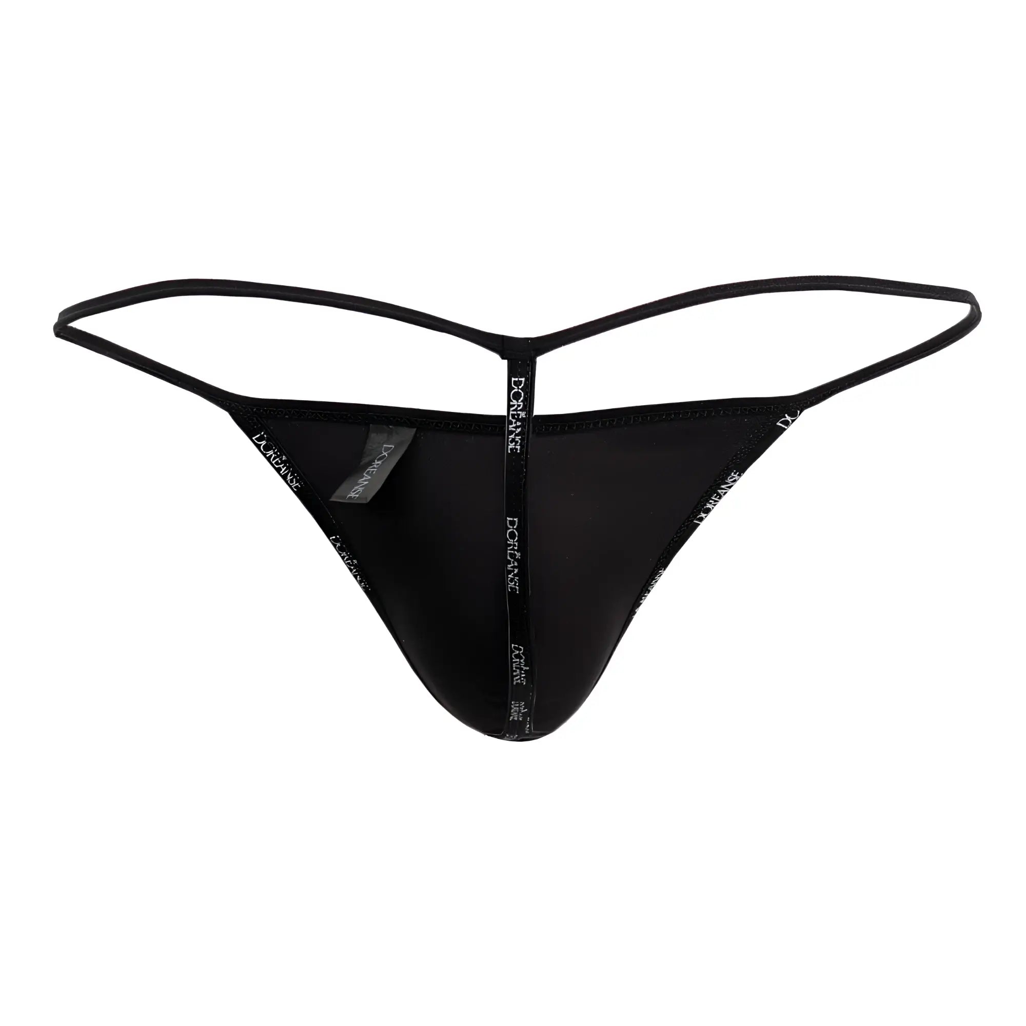 Black doreanse 1326-rro flashy g-string with thin adjustable straps and doriane logo in royal rose color