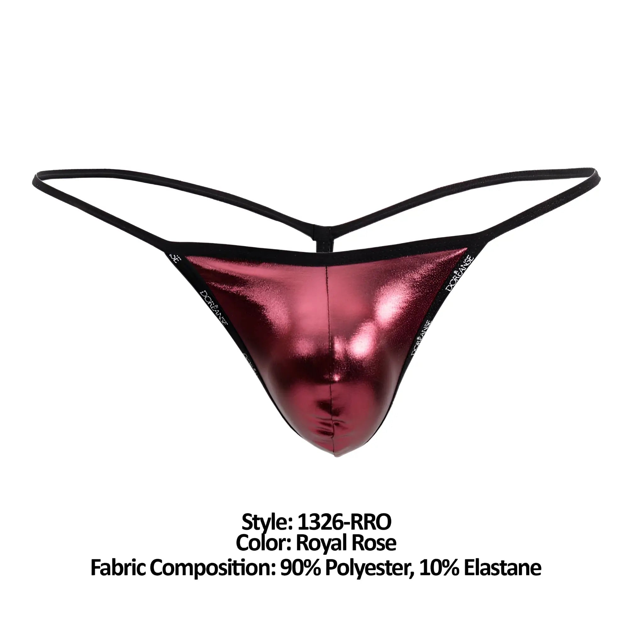 Royal rose metallic thong with black elastic trim from Doreanse 1326-RRO flashy G-string collection