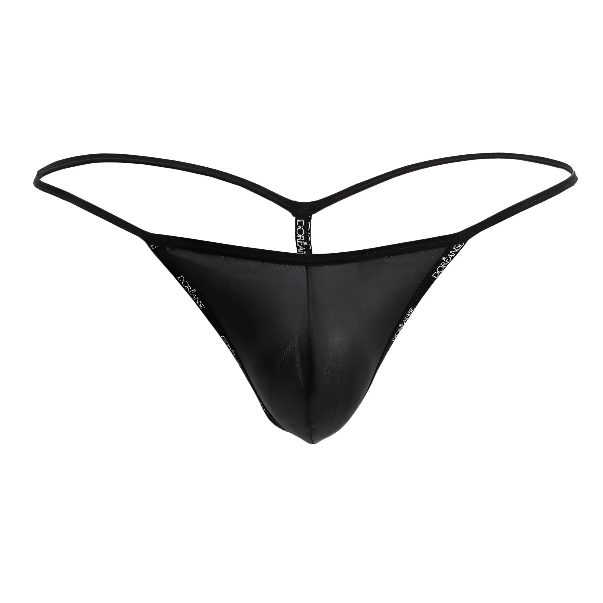 Black sheer mesh thong with thin elastic straps and subtle dorian logo edges doreanse 1326-sbk flashy g-string