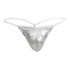 Silver metallic thong with snakeskin pattern and white elastic straps from doreanse 1326-slv flashy g-string collection