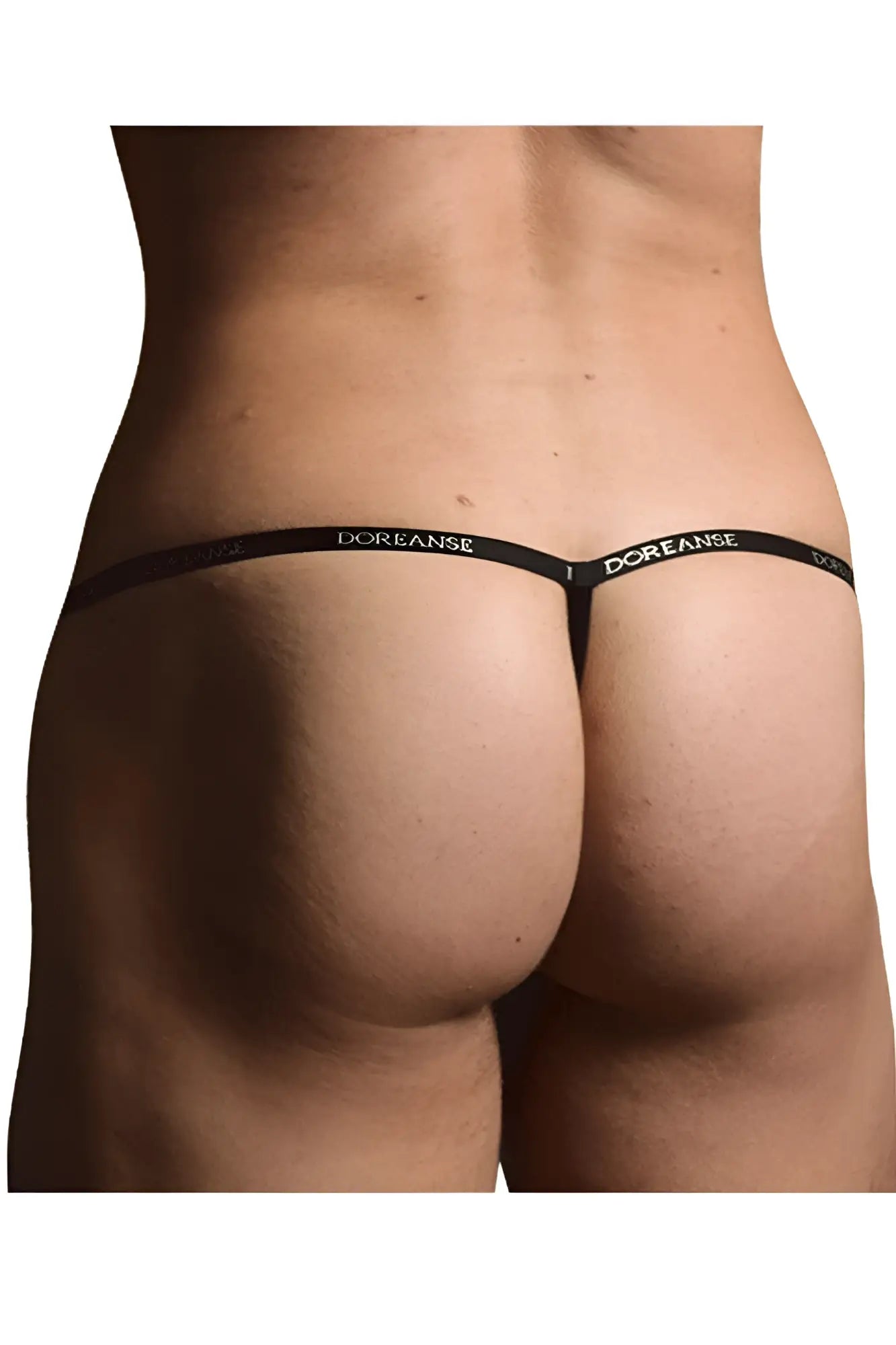 Black doreanse 1330-blk ribbed modal t-thong with thin elastic band and white brand name print along its length