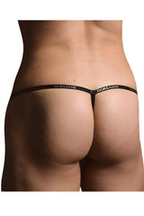 Black doreanse 1330-blk ribbed modal t-thong with thin elastic band and white brand name print along its length