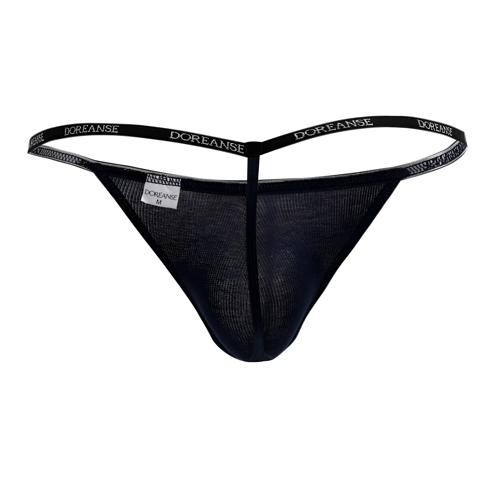 Navy ribbed modal t-thong with black mesh and branded doreanse elastic waistband for comfortable wear