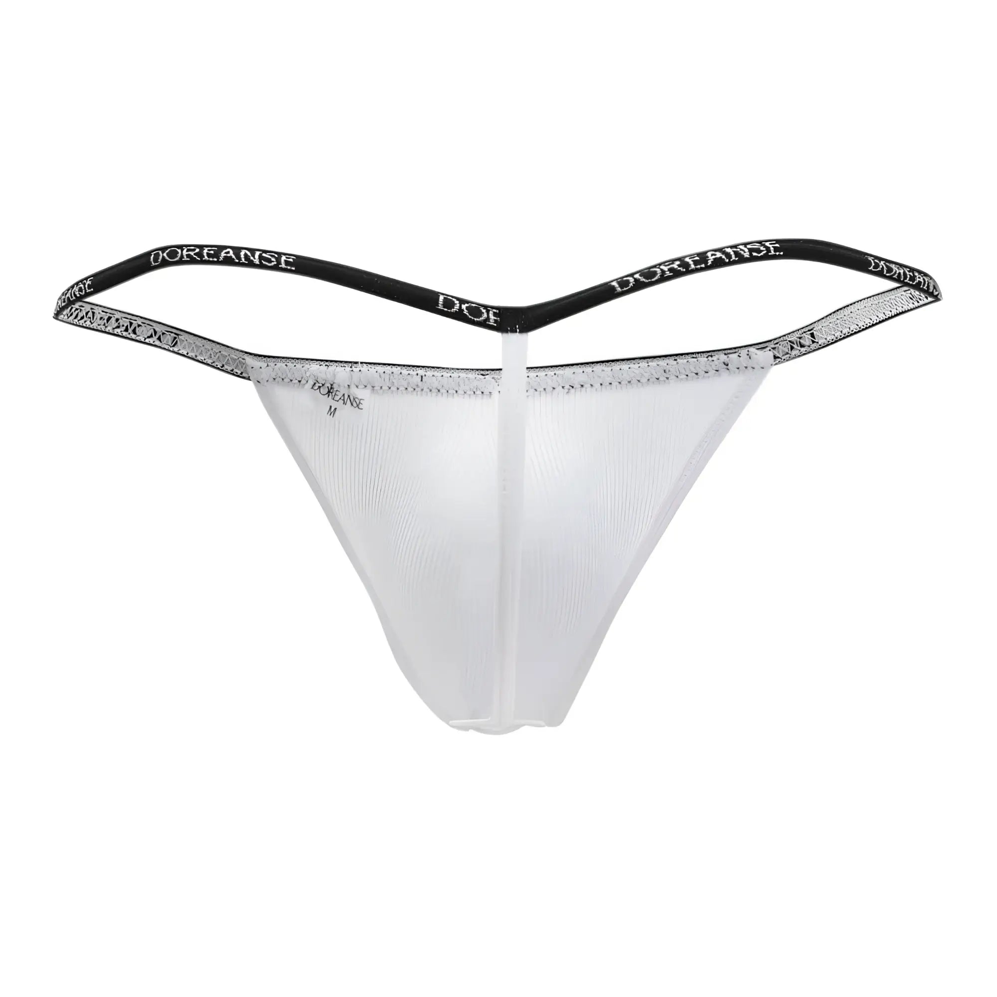White doreanse 1330-wht ribbed modal t-thong with black elastic waistband and silver glitter trim