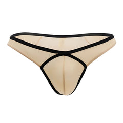 Beige sheer thong with black elastic trim and central front panel in tan doreanse 1332-tan loop thong style