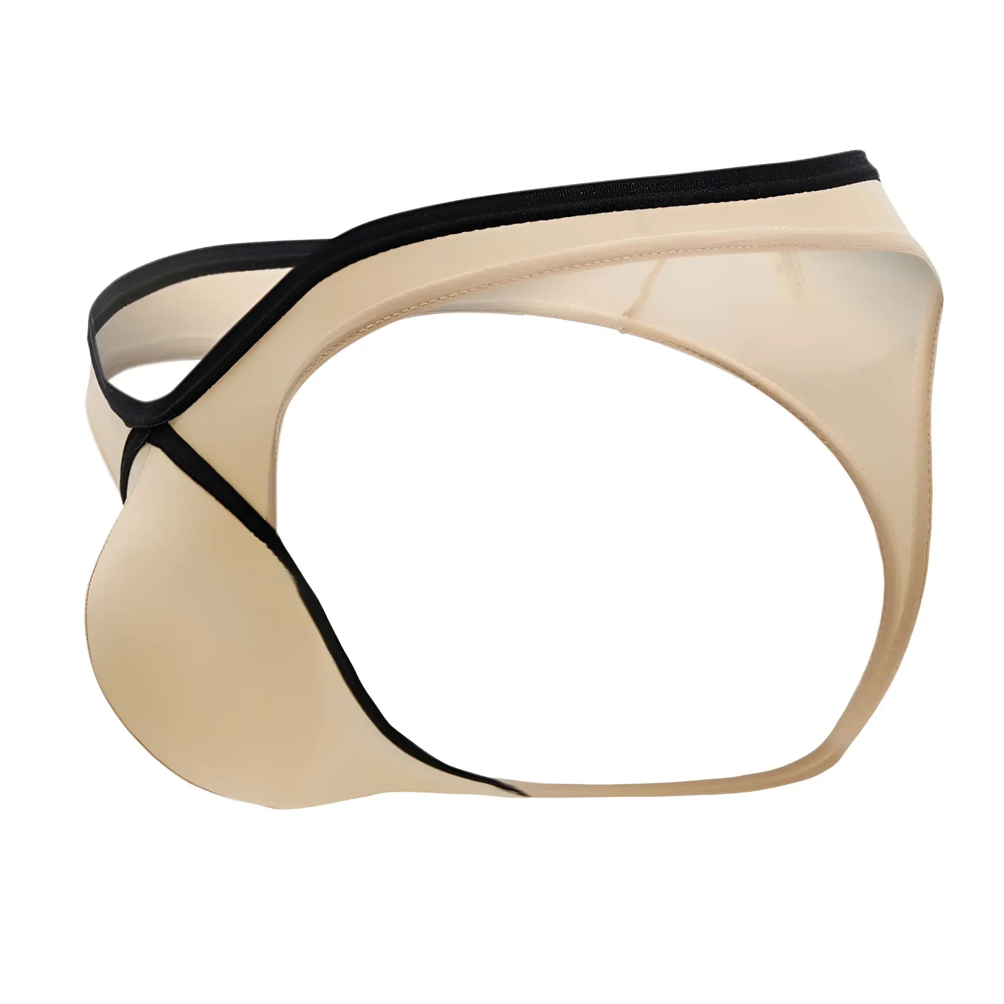 Beige sheer mesh briefs with black trim in tan color from doreanse 1332-tan loop thong collection