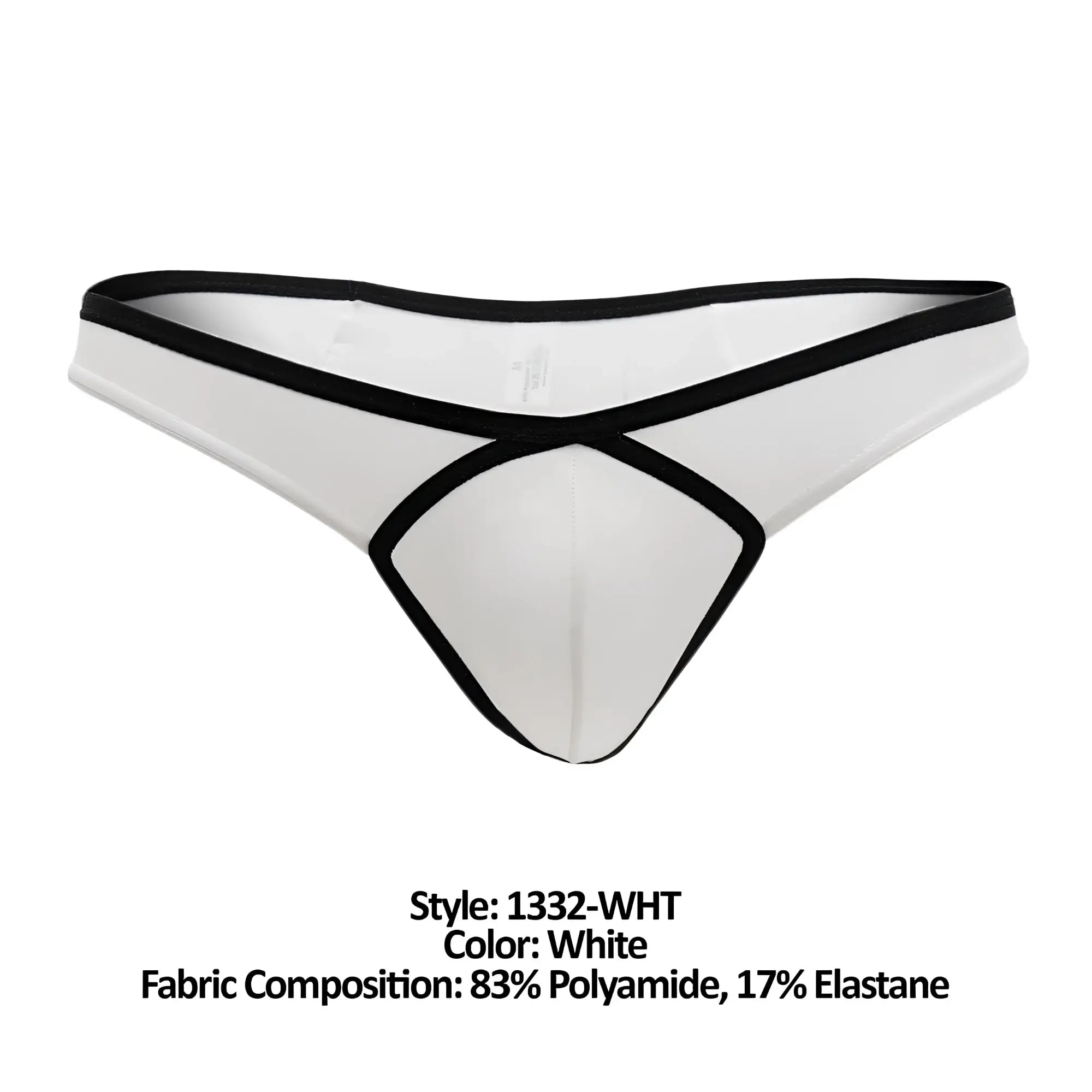 Doreanse 1332 white thong with black trim and crisscross design made from soft fabric for comfortable wear