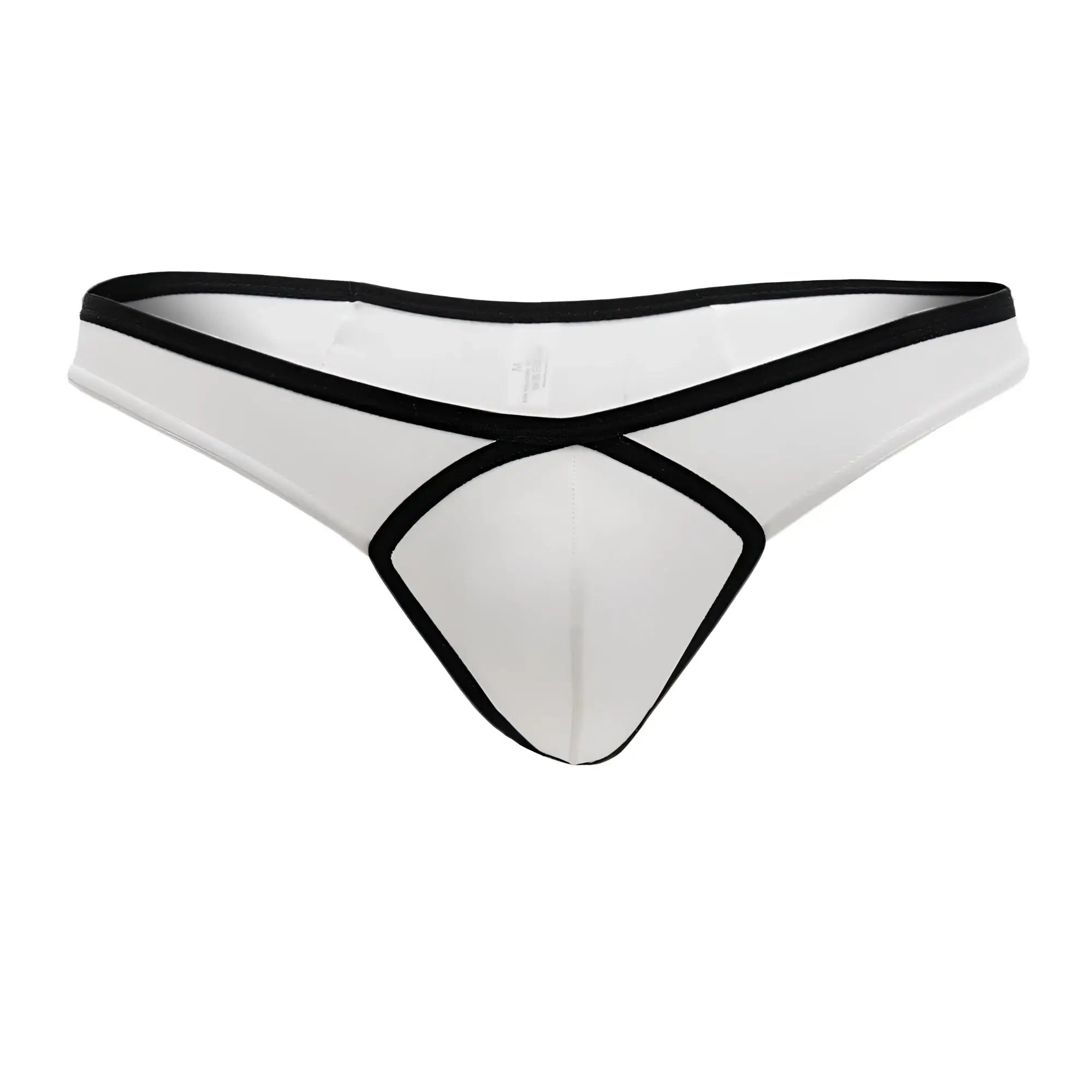 Doreanse 1332-WHT loop thong in white with black trim and distinctive crisscross design front view