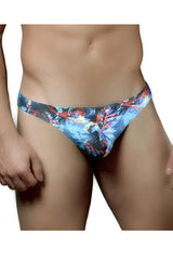 Blue and orange floral patterned men’s briefs doreanse 1341-prn deep sea thong color printed front view