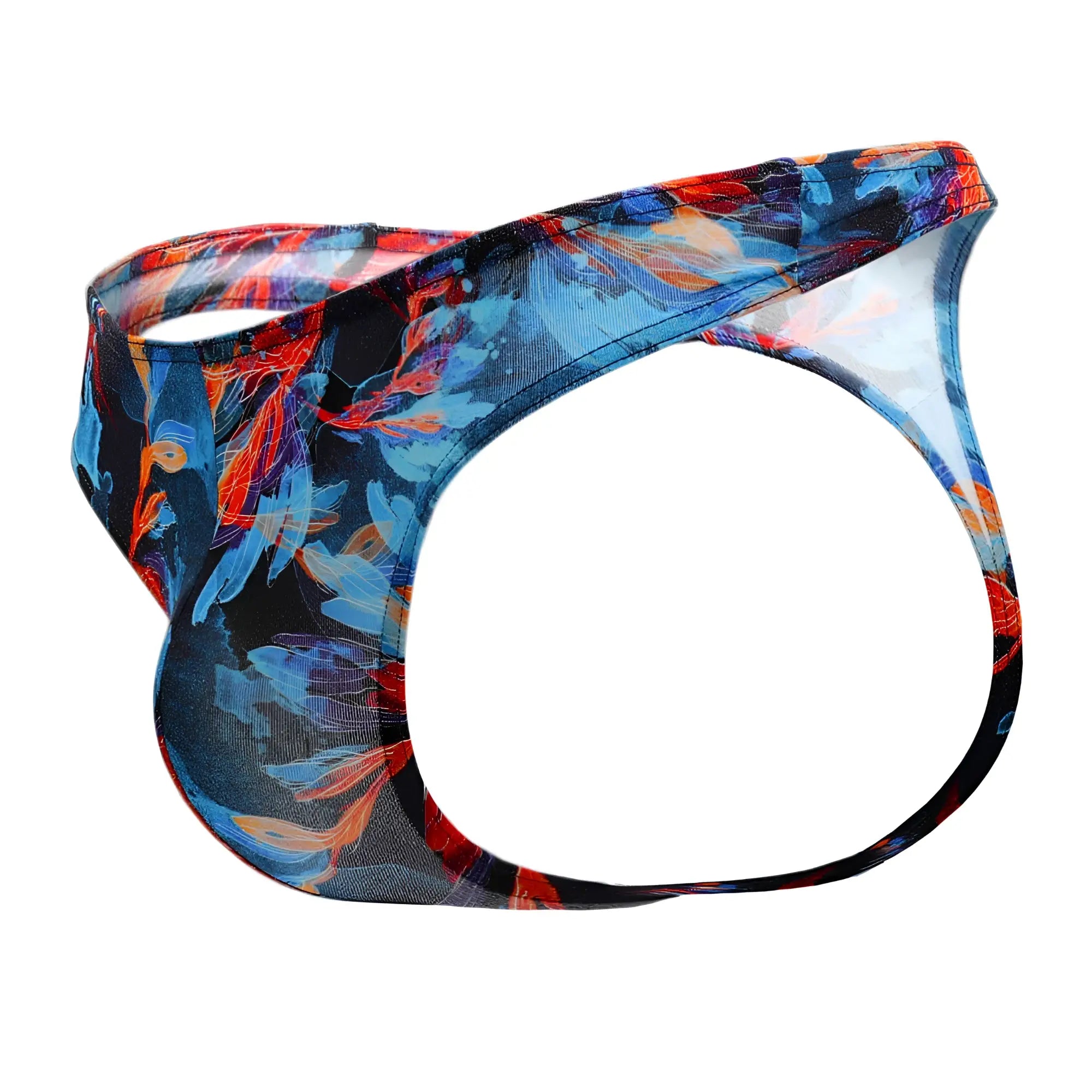 Vibrant blue and orange floral patterned mens thong made of sheer mesh fabric doreanse 1341-prn deep sea thong color printed