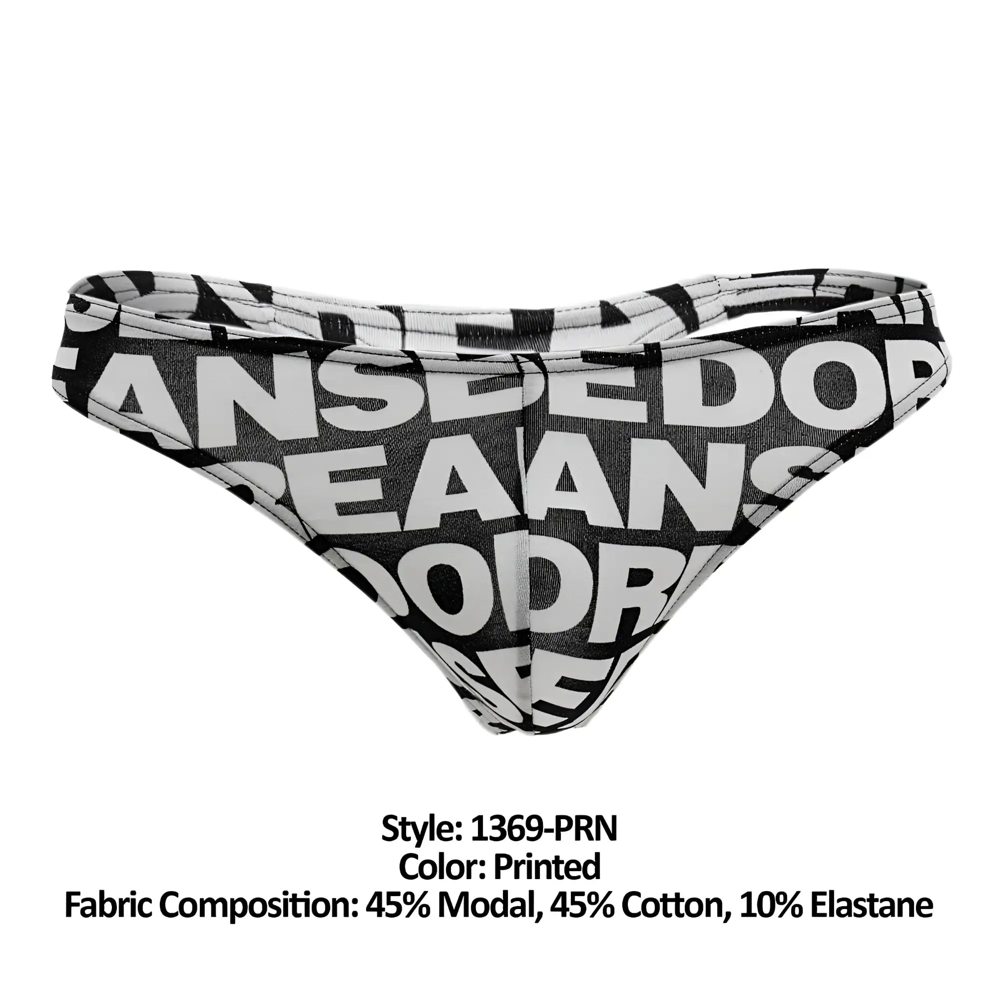Black and white printed briefs with bold overlapping text design doreanse 1369-prn big logo thong color printed