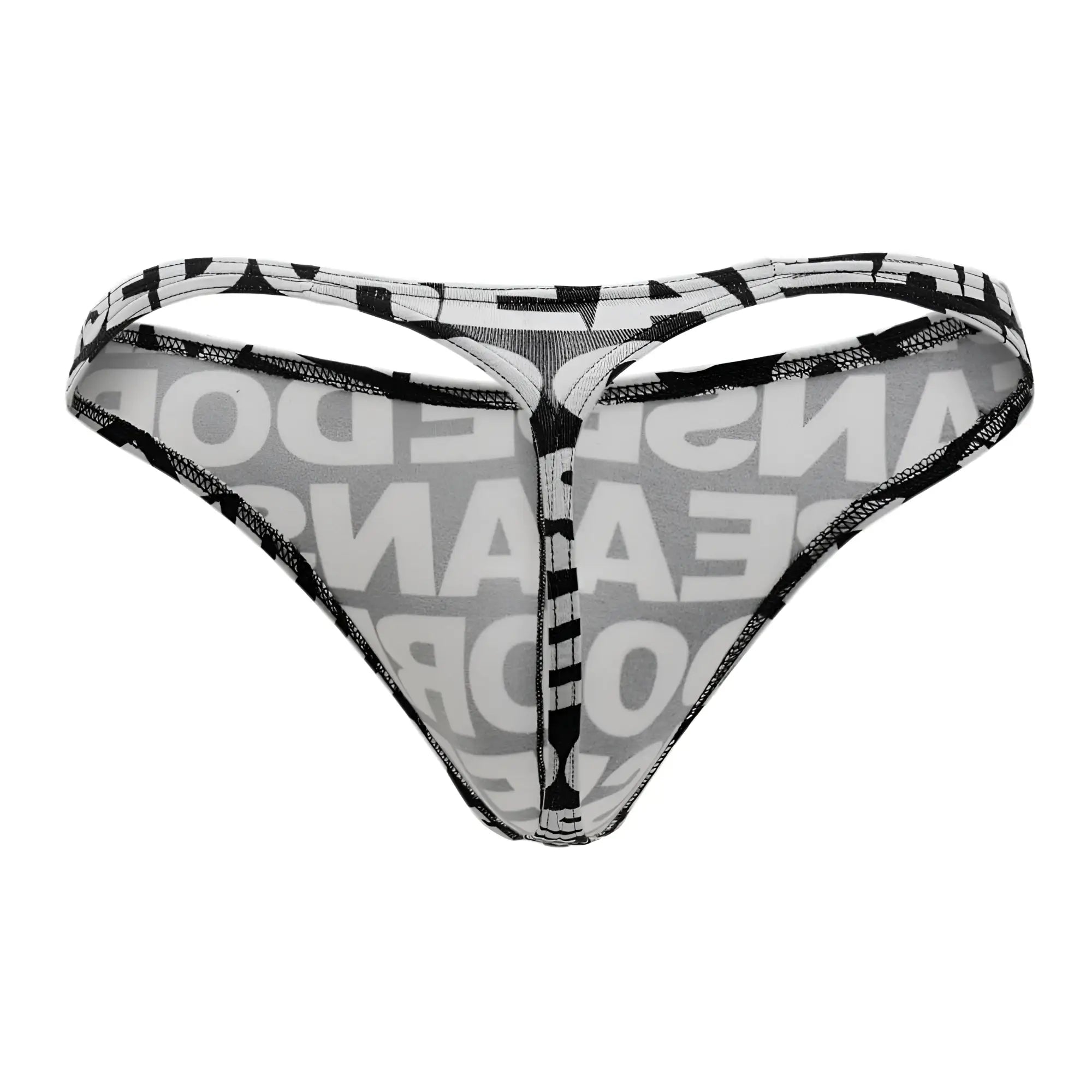 Black and white printed thong with bold mirrored logo design by doreanse 1369-prn for stylish everyday wear