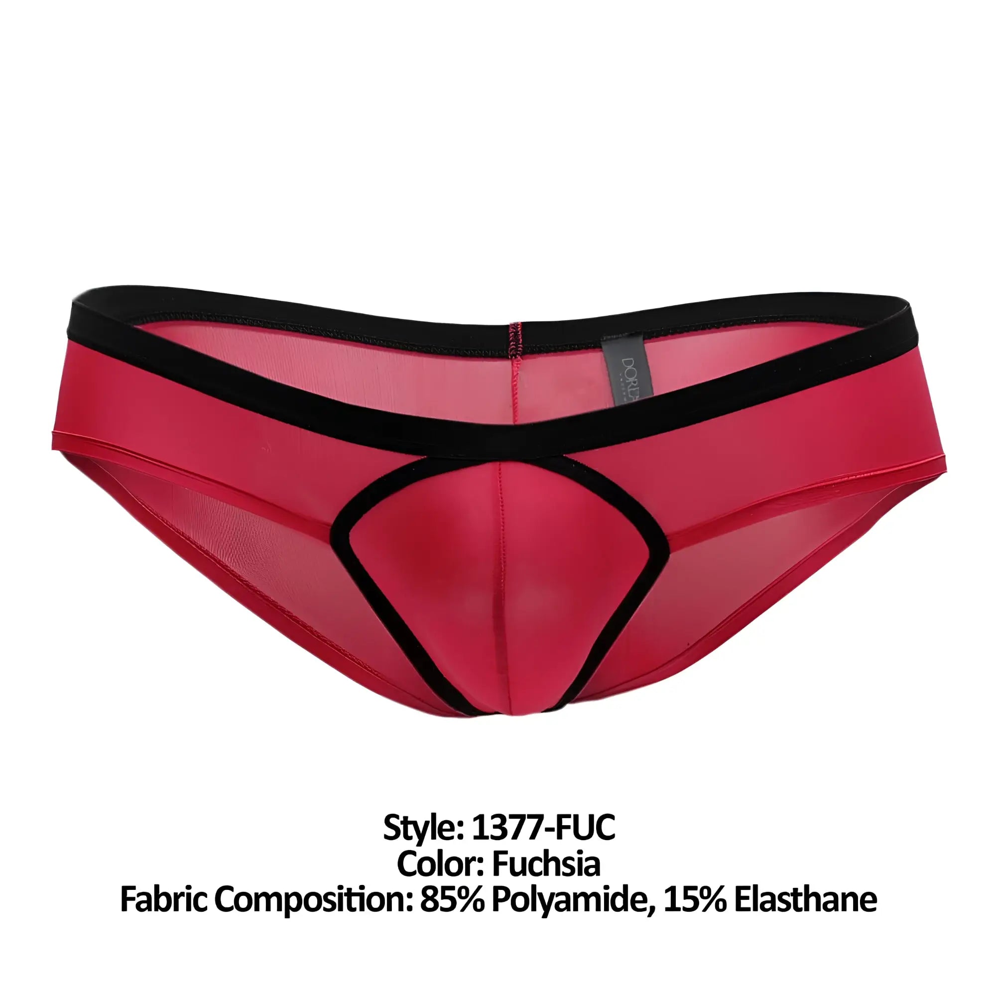 Doreanse 1377-FUC boost cheeky brief in fuchsia sheer mesh with black elastic trim and central cutout design