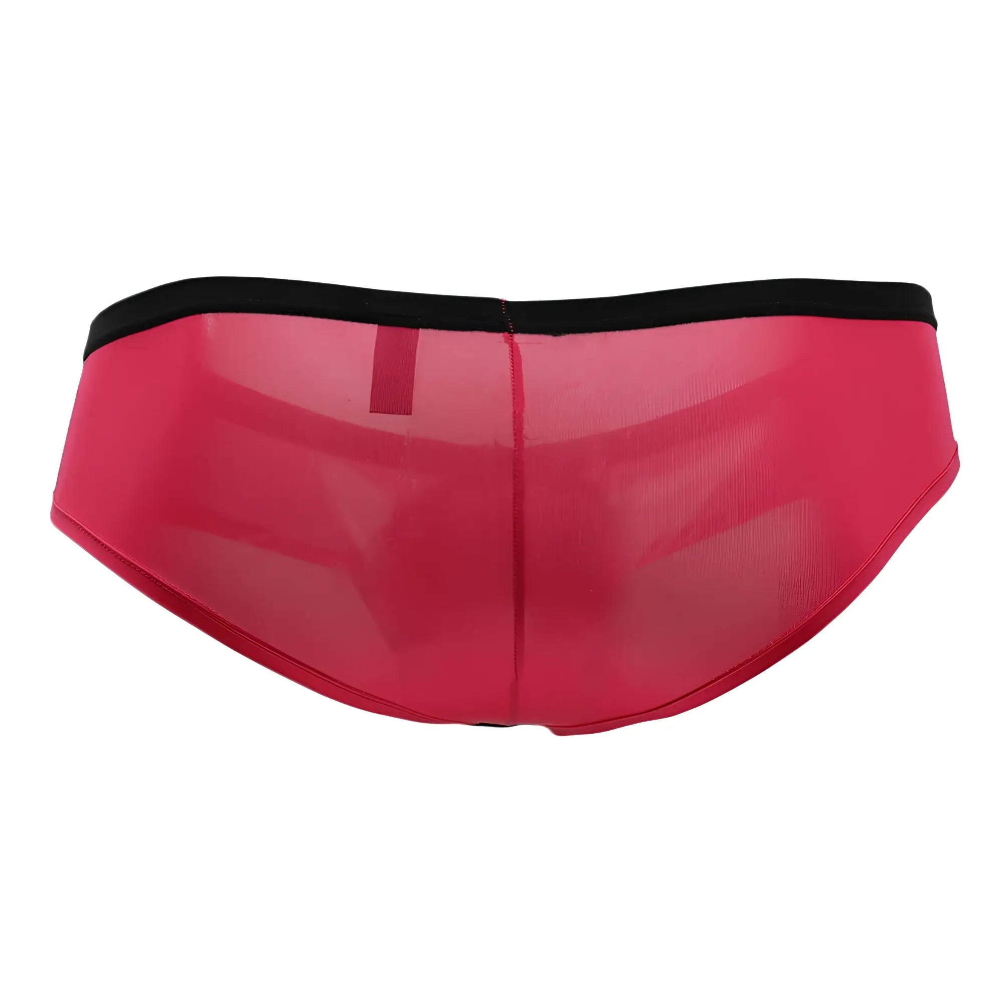 Doreanse 1377-FUC boost cheeky brief in pink sheer mesh with black waistband showing the back side