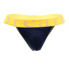 Navy blue doreanse 1379-nvy micromodal thong with bright yellow waistband featuring beige dream lettering