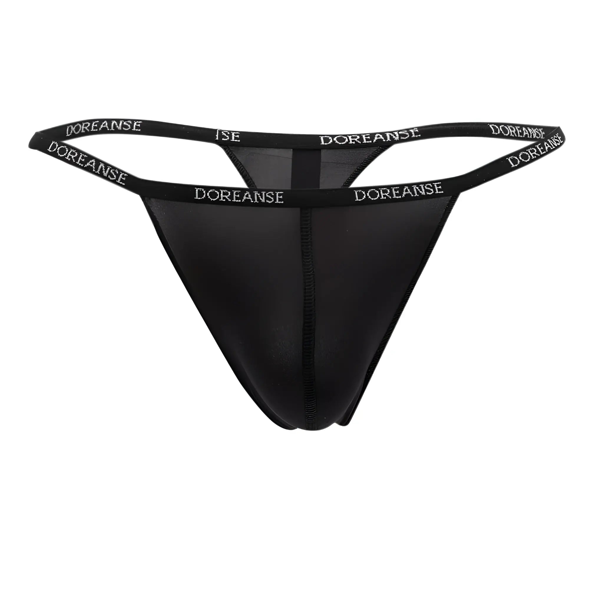 Black doreanse 1390-blk aire thong with sheer mesh front and elastic waistband featuring white branding