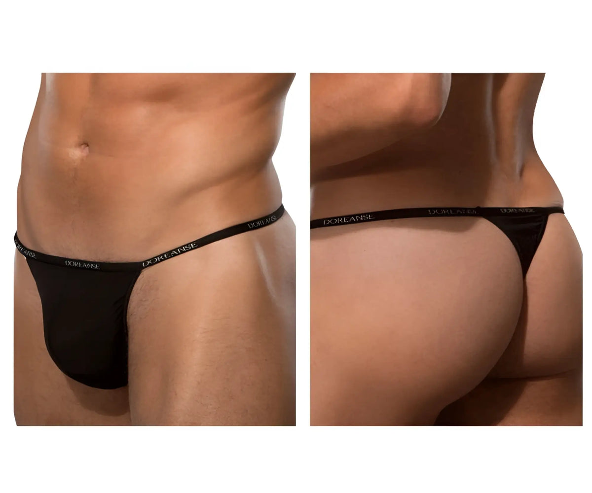 Black doreanse 1390-blk aire thong with narrow waistband featuring white brand name lettering