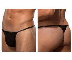 Black doreanse 1390-blk aire thong with narrow waistband featuring white brand name lettering