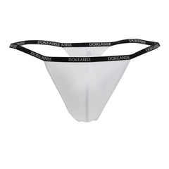 White doreanse 1390-wht aire thong with black elastic waistband featuring doreanse brand name in white lettering