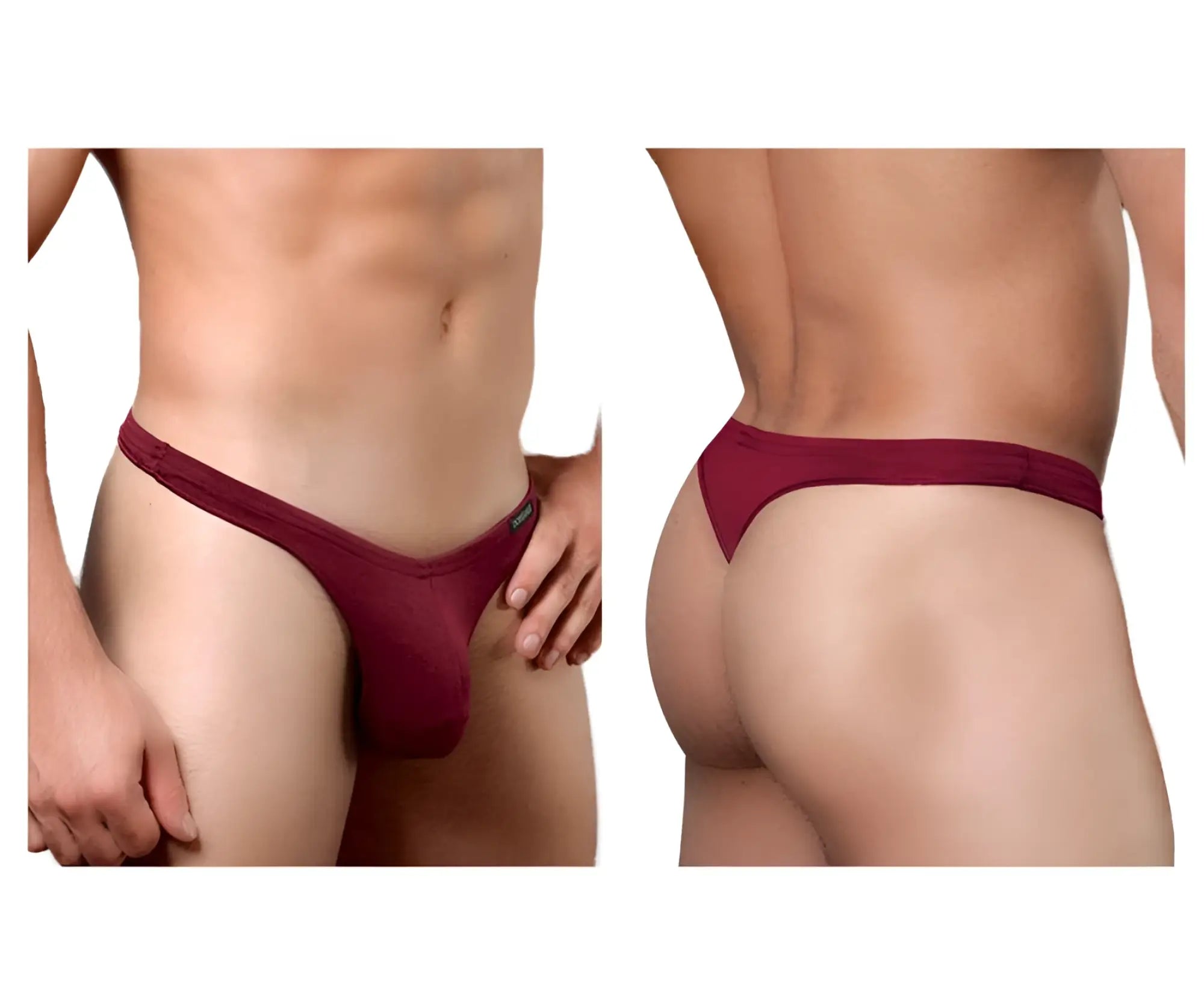 Doreanse 1392-brd euro thong in bordeaux with smooth stretchy fabric and small brand tag on the side