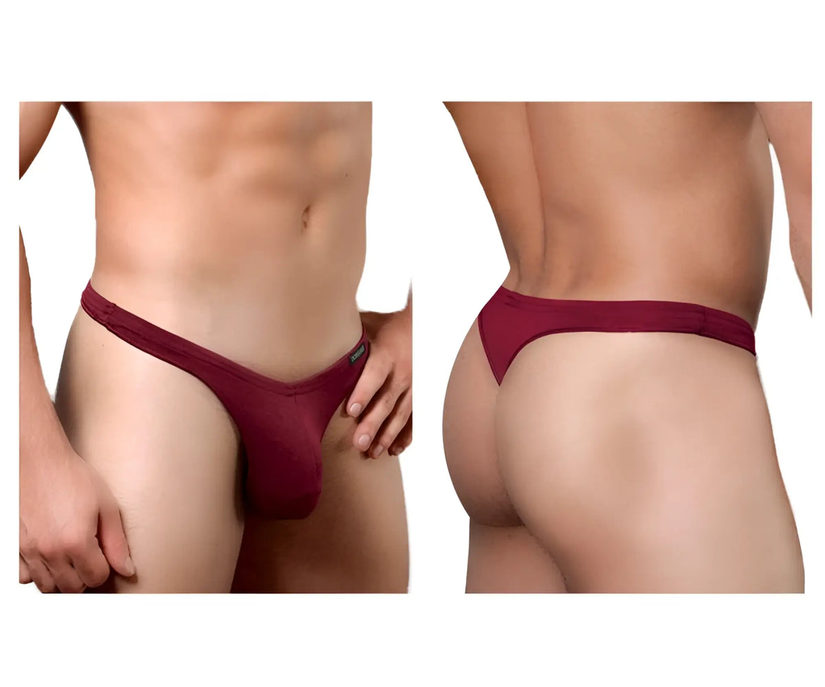 Doreanse 1392-brd euro thong in bordeaux with smooth stretchy fabric and small brand tag on the side