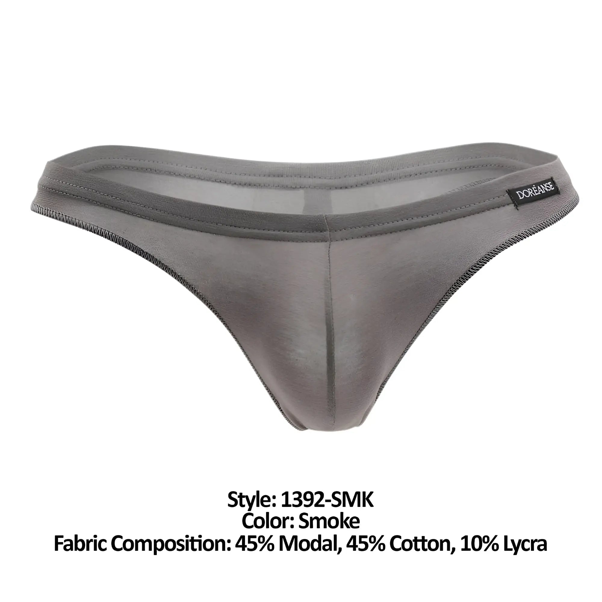 Smoke-colored doreanse 1392-smk euro thong made from modal cotton and lycra blend shown from the back side