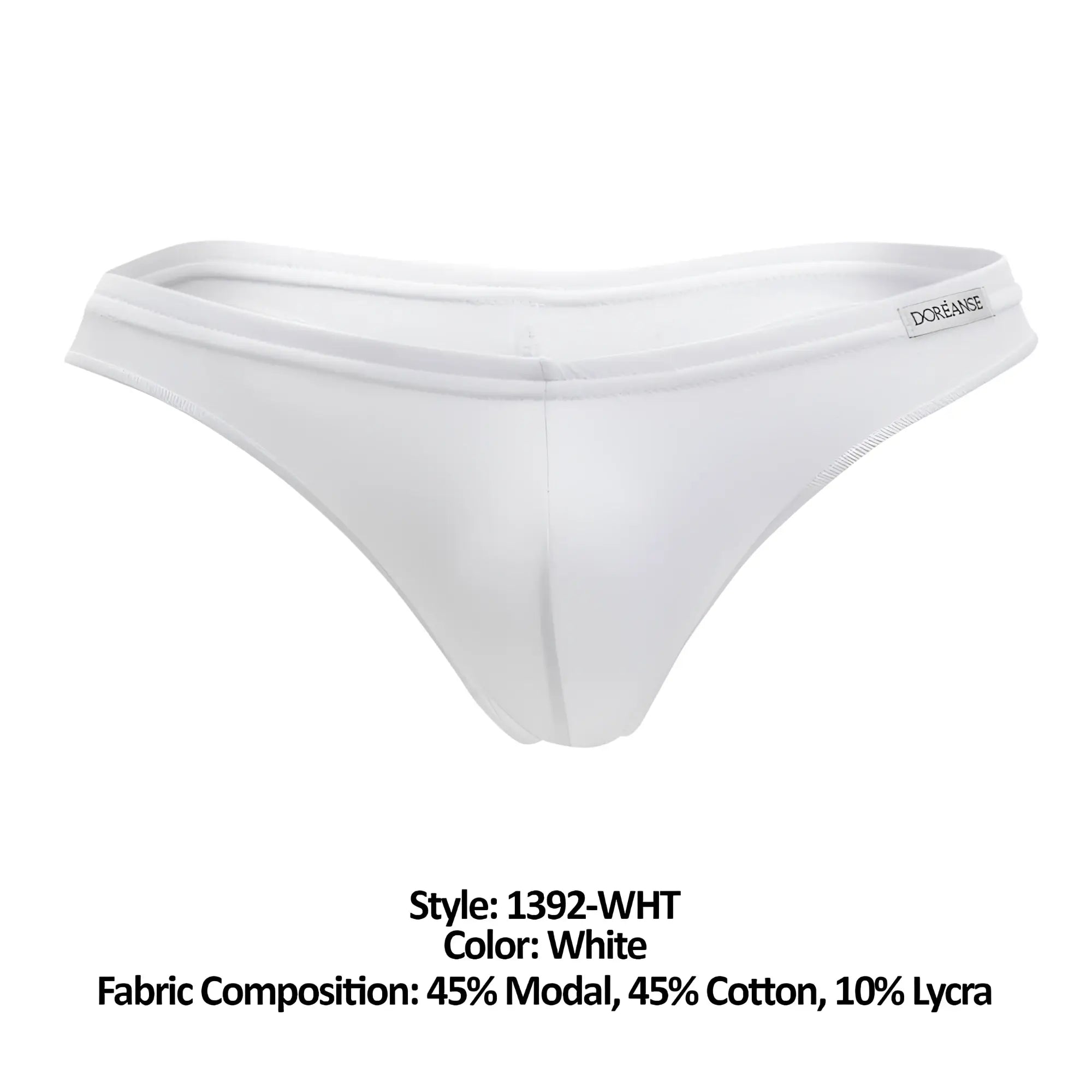 White doreanse 1392 euro thong briefs made from 45% modal 45% cotton and 10% lycra blend in white color