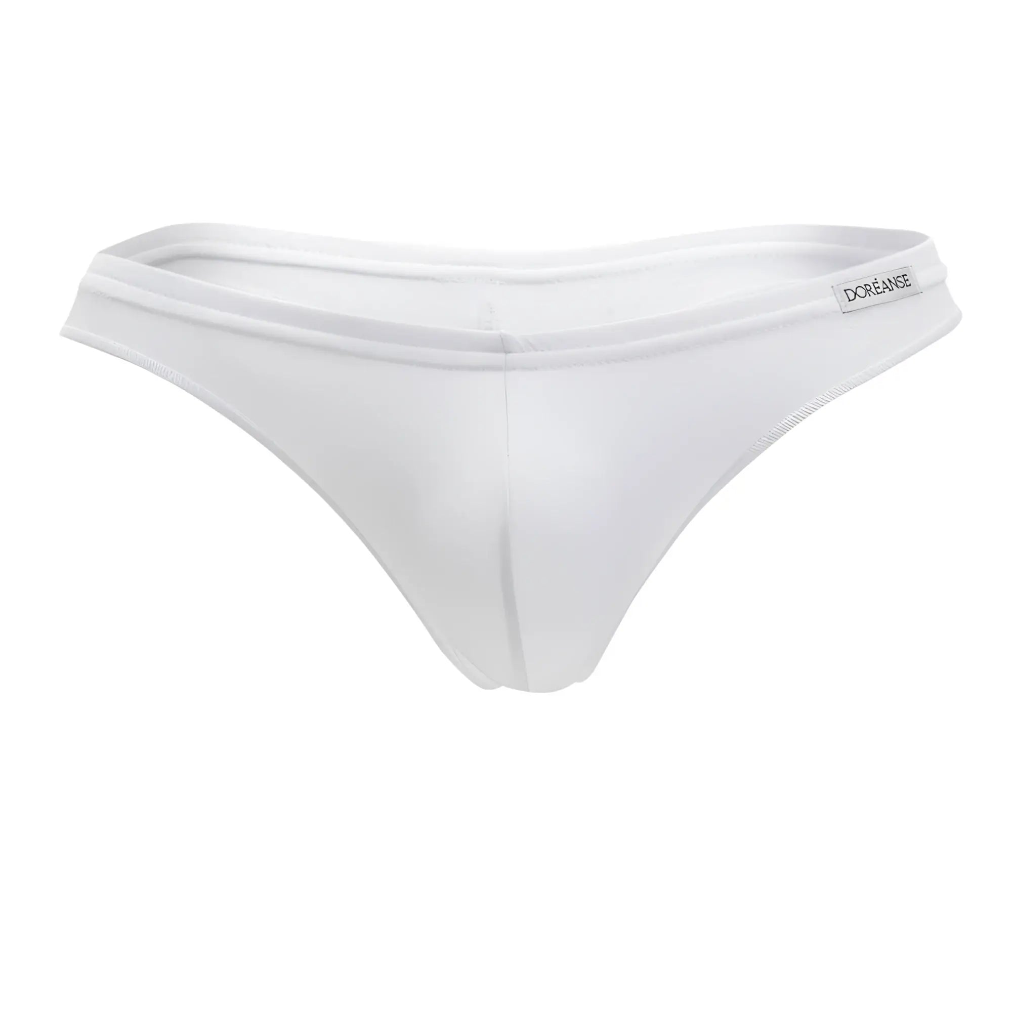 White doreanse 1392-wht euro thong made of smooth form-fitting fabric with minimalist design shown from the back