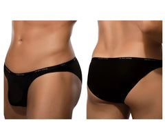 Black Doreanse 1395-BLK Aire bikini briefs featuring a subtle white logo band for comfortable everyday wear