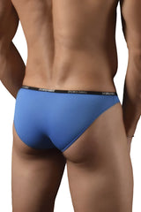 Doreanse 1395-blue aire bikini briefs in cobalt blue with black elastic waistband featuring brand name in white