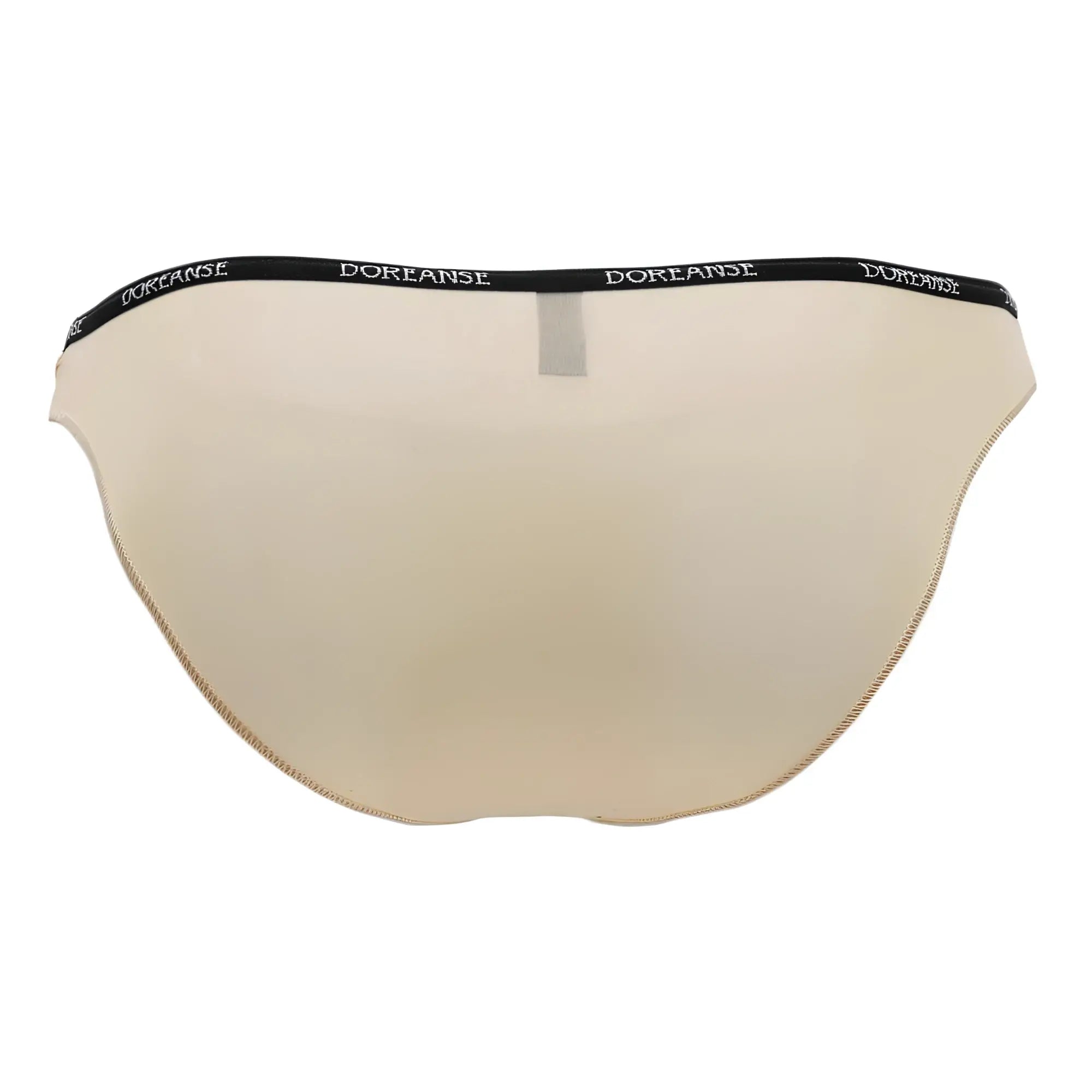 Beige doreanse 1395-tan aire bikini briefs with black waistband and white brand name lettering in tan color