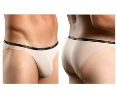 Beige doreanse 1395-tan aire bikini briefs with black elastic waistband featuring white brand name lettering
