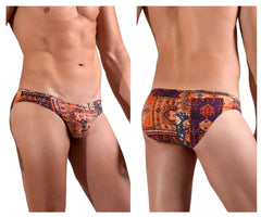 Doreanse 1403-prn persian briefs in orange and blue tribal patterned swim trunks for comfortable swimwear use