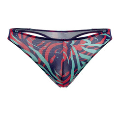 Doreanse 1406-prn submarine thong with vibrant red and teal mesh pattern and dark blue trim for bold style