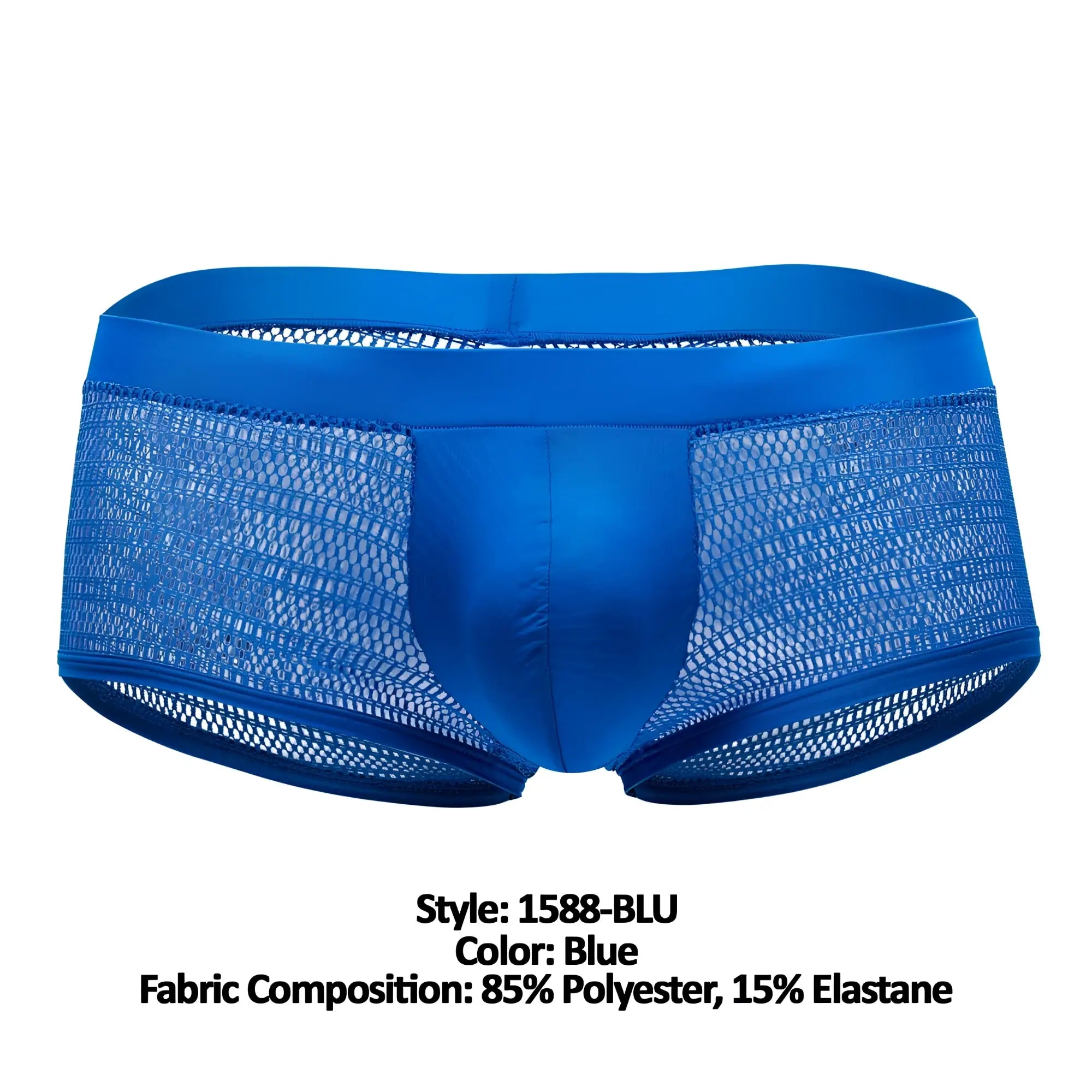Doreanse 1588-blu mesh trunk in blue featuring a satin-like solid front panel and breathable mesh fabric
