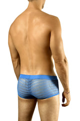 Blue mesh briefs with a solid blue waistband doreanse 1588-blu mesh trunk color blue front side view