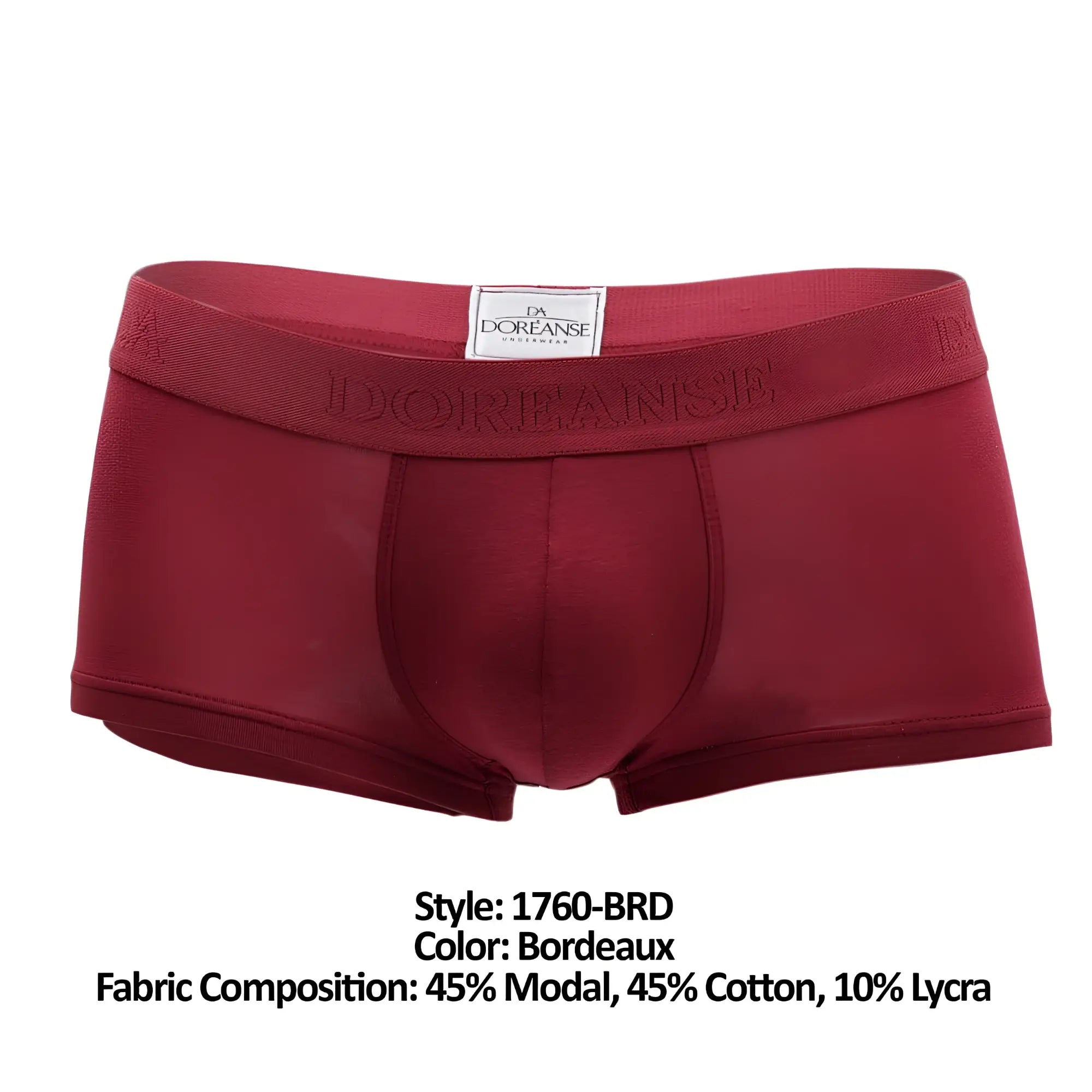 Bordeaux-colored doreanse 1760-brd low-rise men’s briefs made from modal cotton and lycra blend