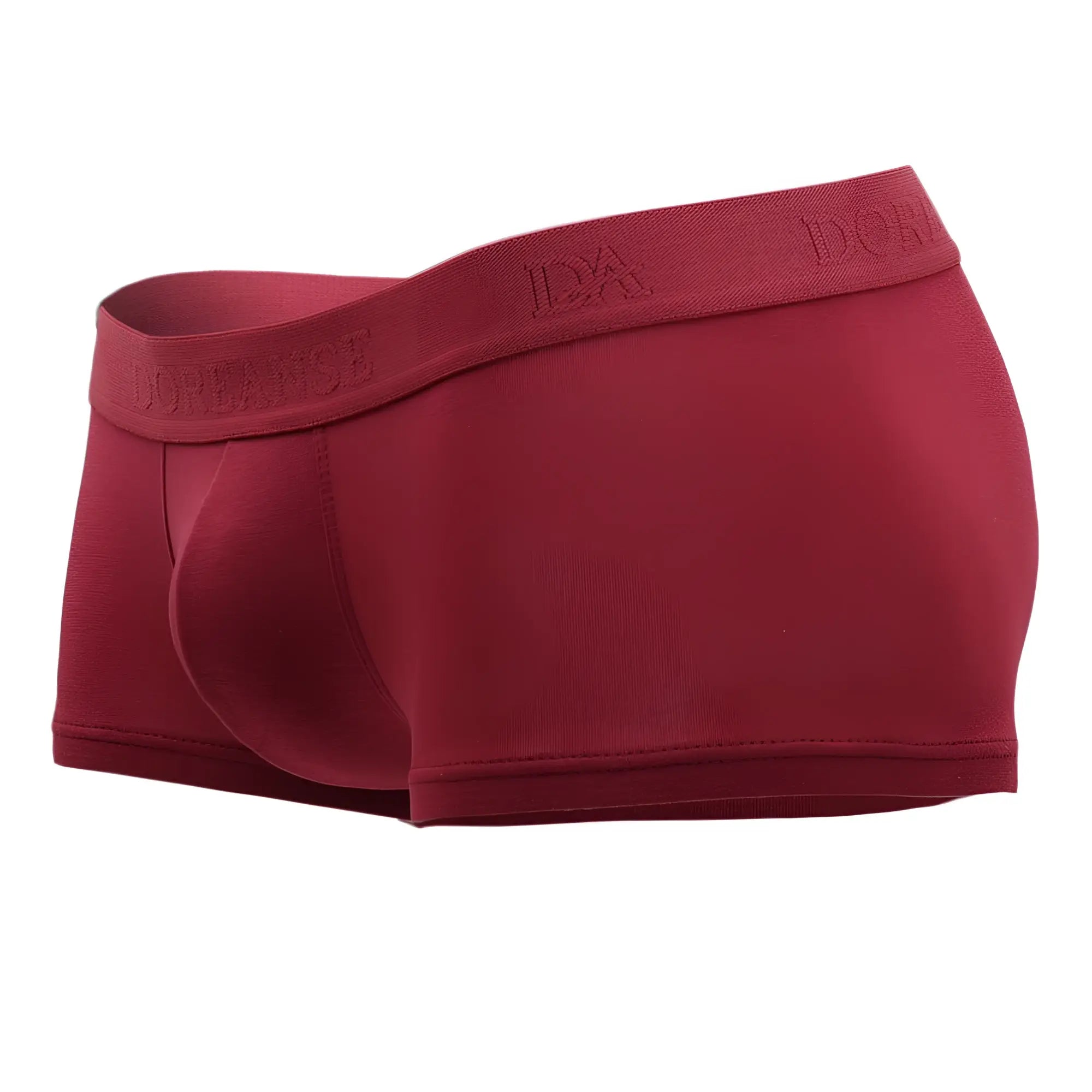 A pair of doreanse 1760-brd low-rise trunk boxer briefs in bordeaux with soft stretchy fabric and elastic logo waistband