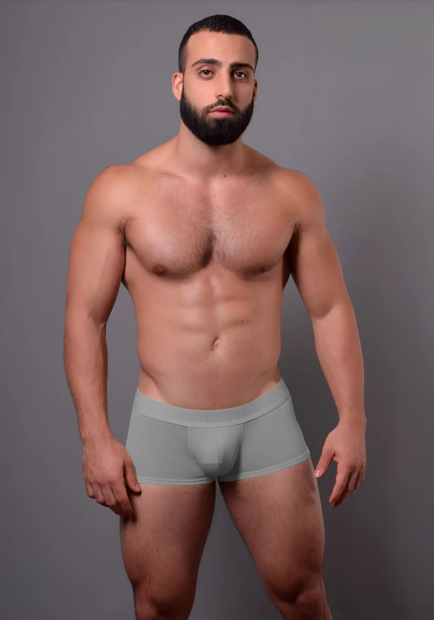 A pair of doreanse 1760-gry low-rise gray seamless men’s briefs with a smooth, form-fitting design