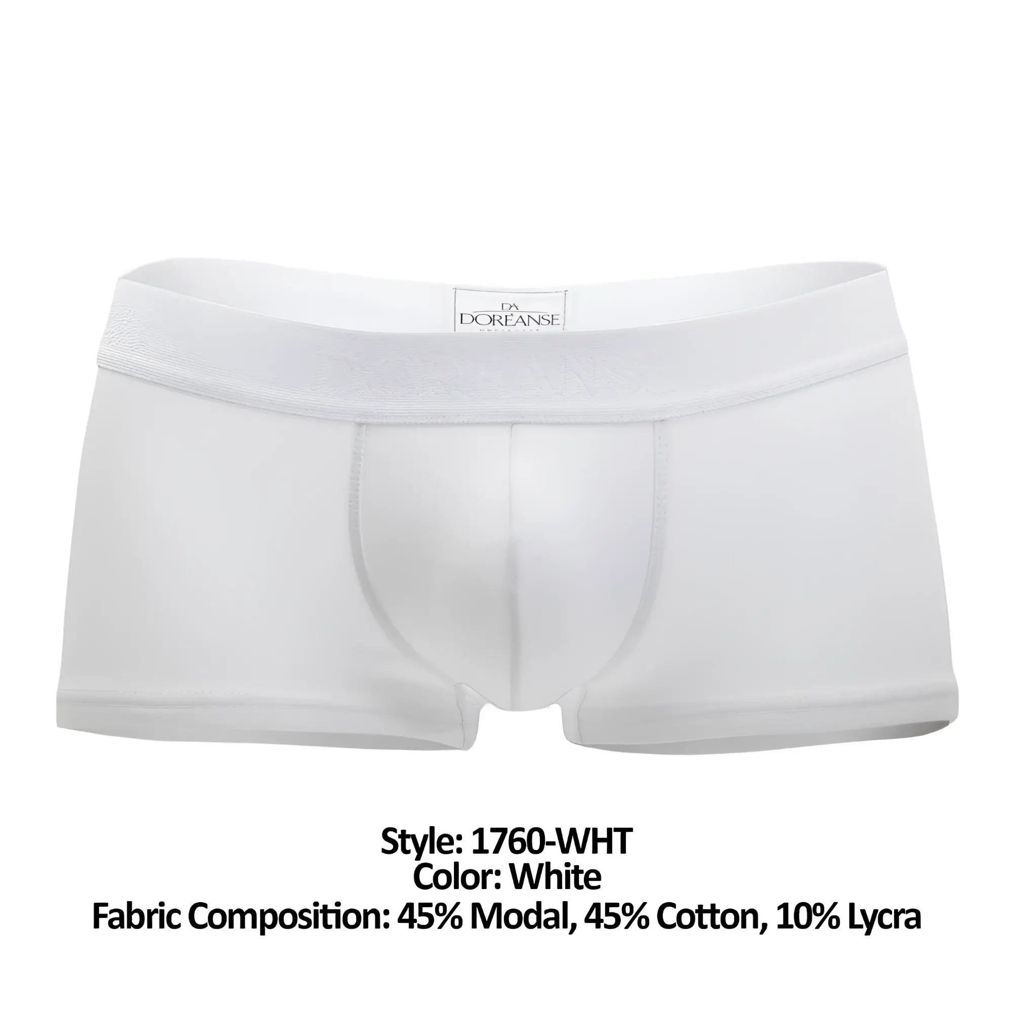 Doreanse 1760-wht low-rise trunk white men’s briefs in a soft modal-cotton-lycra blend with a minimalist design