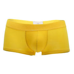 Bright yellow doreanse 1760 low-rise men’s briefs with a smooth elastic waistband embossed with the brand name