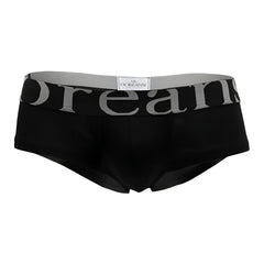 Black doreanse 1779 pouch mini trunk briefs with gray elastic waistband and dream lettering in bold stylized font
