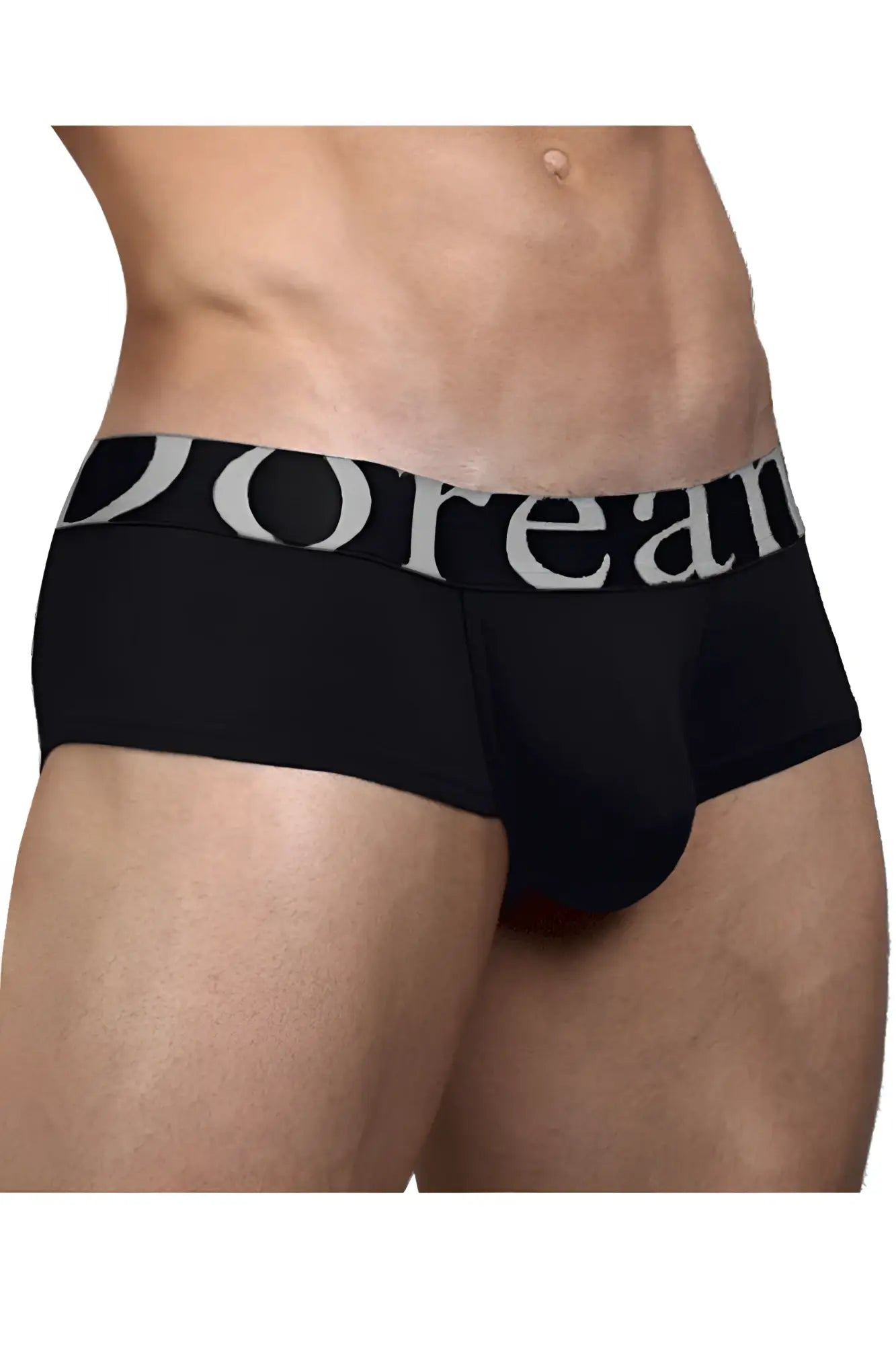 Black doreanse 1779-bk pouch mini trunk briefs with wide white dorean waistband in black color