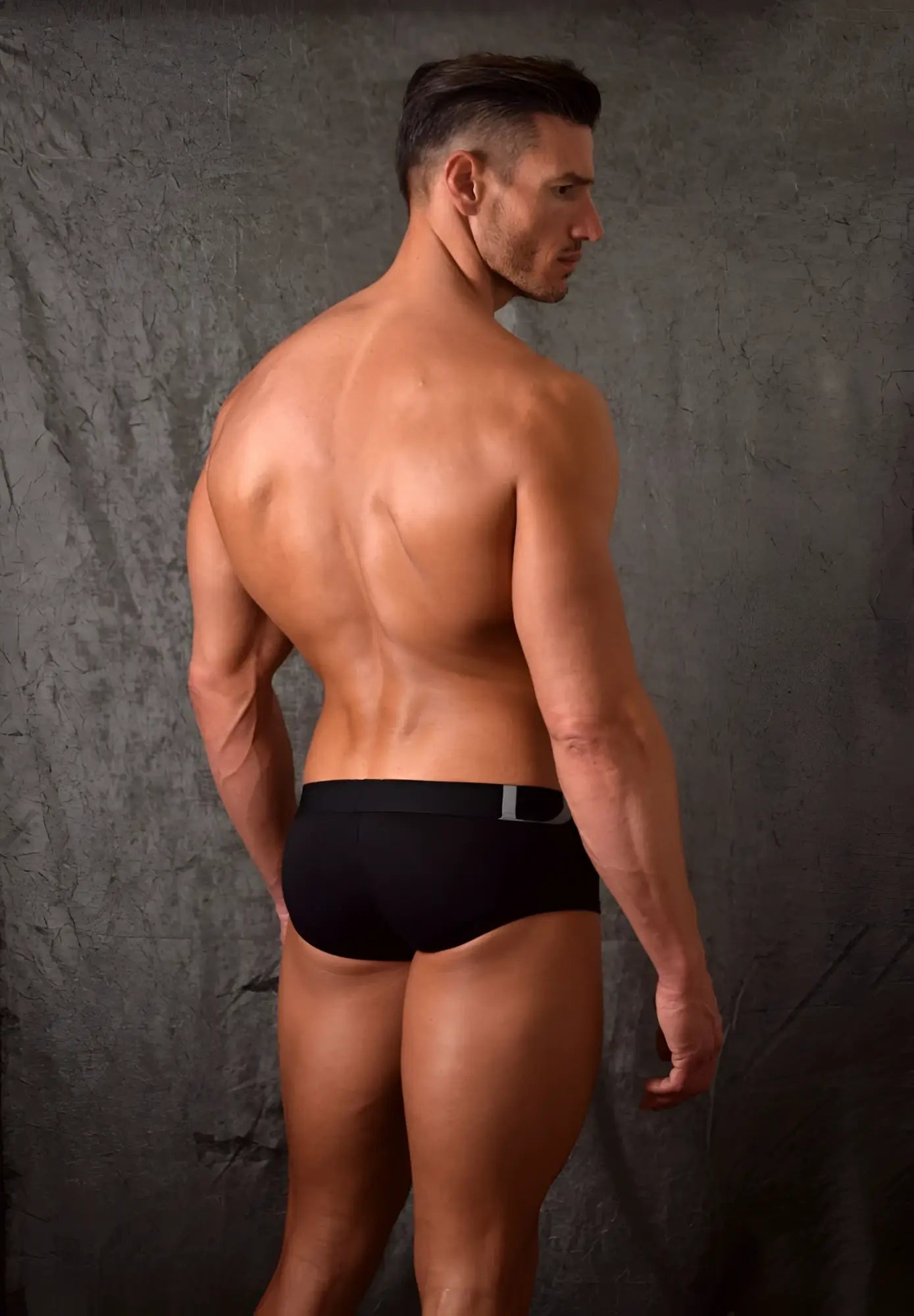 Black doreanse 1779-blk pouch mini trunk briefs with silver rectangular accent on waistband