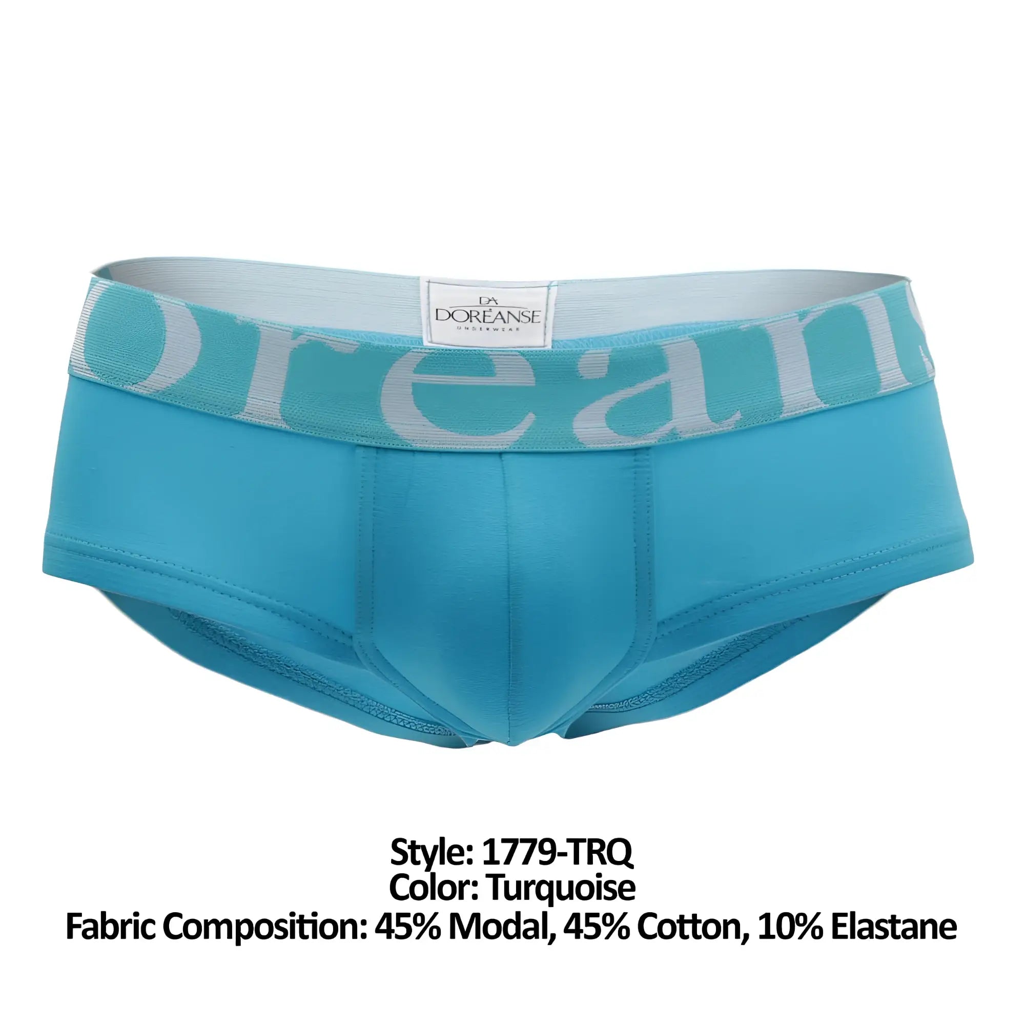 Turquoise doreanse 1779-trq pouch mini trunk underwear with elastic waistband featuring light gray brand lettering