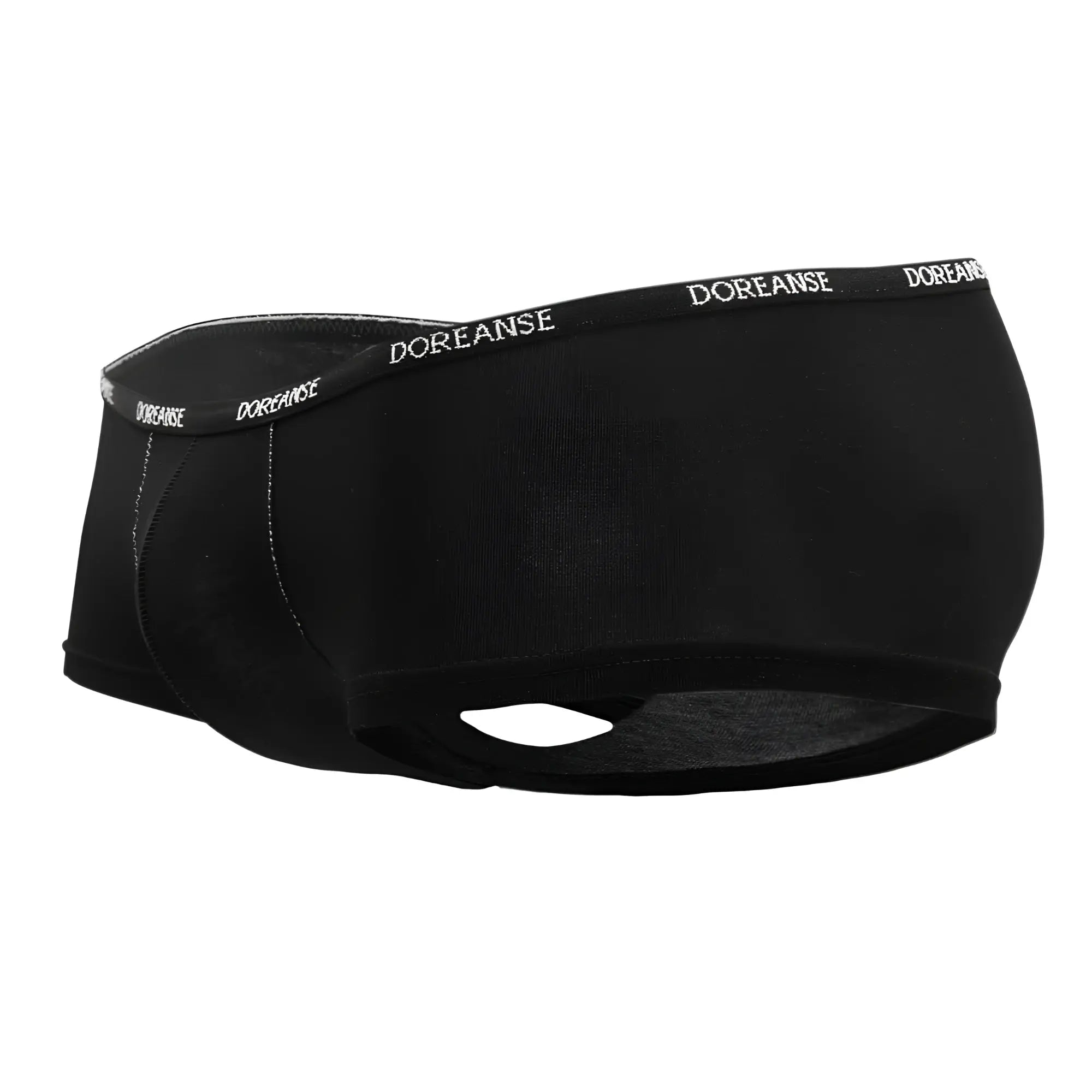 Black doreanse 1781-blk naked mini trunk briefs with subtle white logo trim on waistband in black color