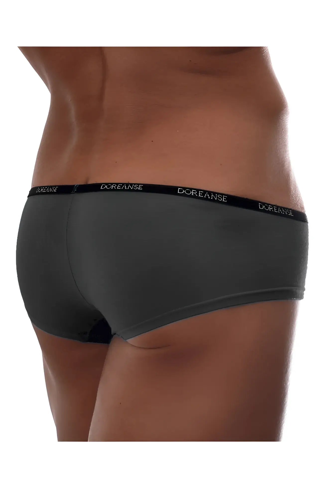 Dark gray doreanse 1781-smk naked mini trunk briefs with black elastic waistband and white brand lettering