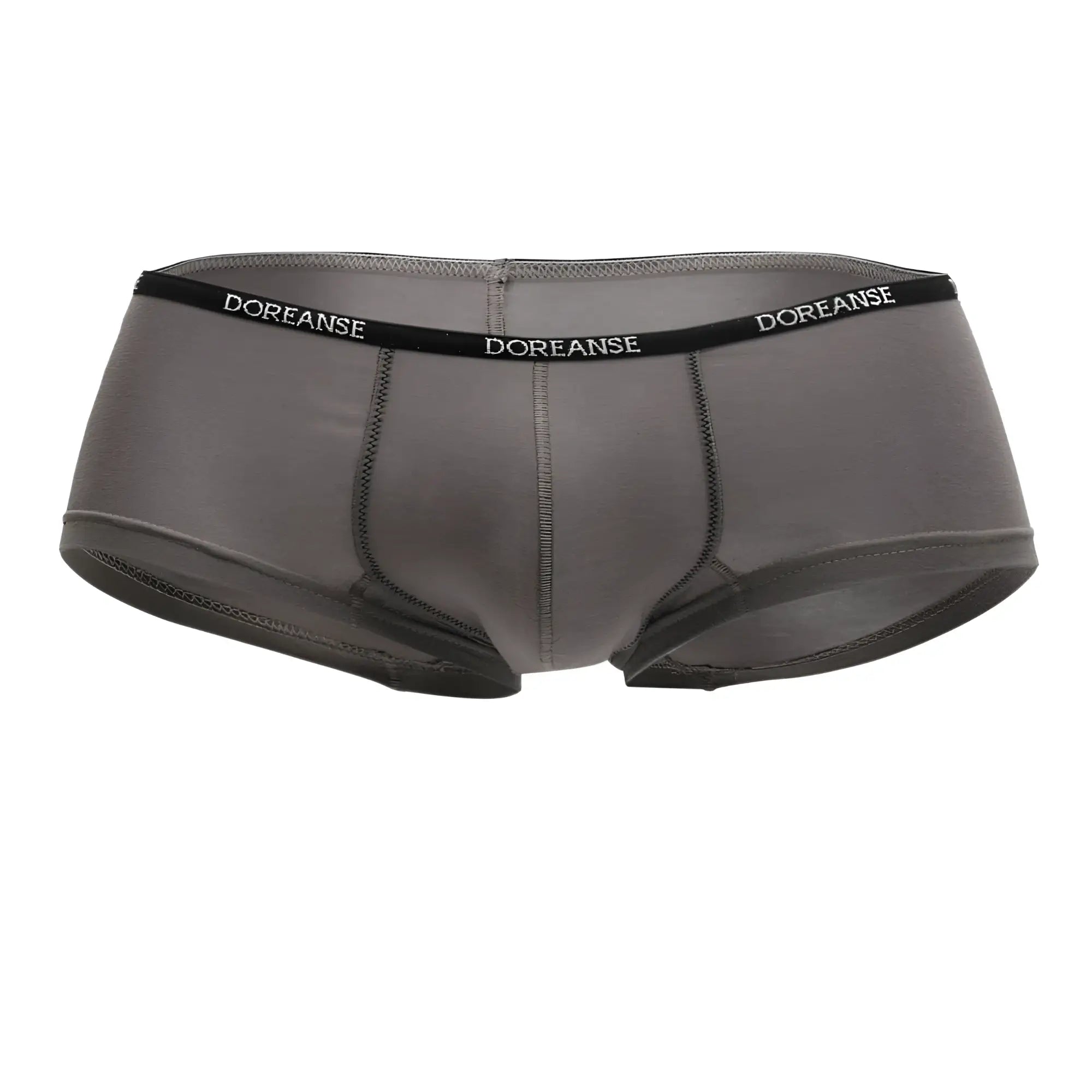 Gray doreanse 1781-smk naked mini trunk briefs in smoke color with black waistband and white brand name lettering