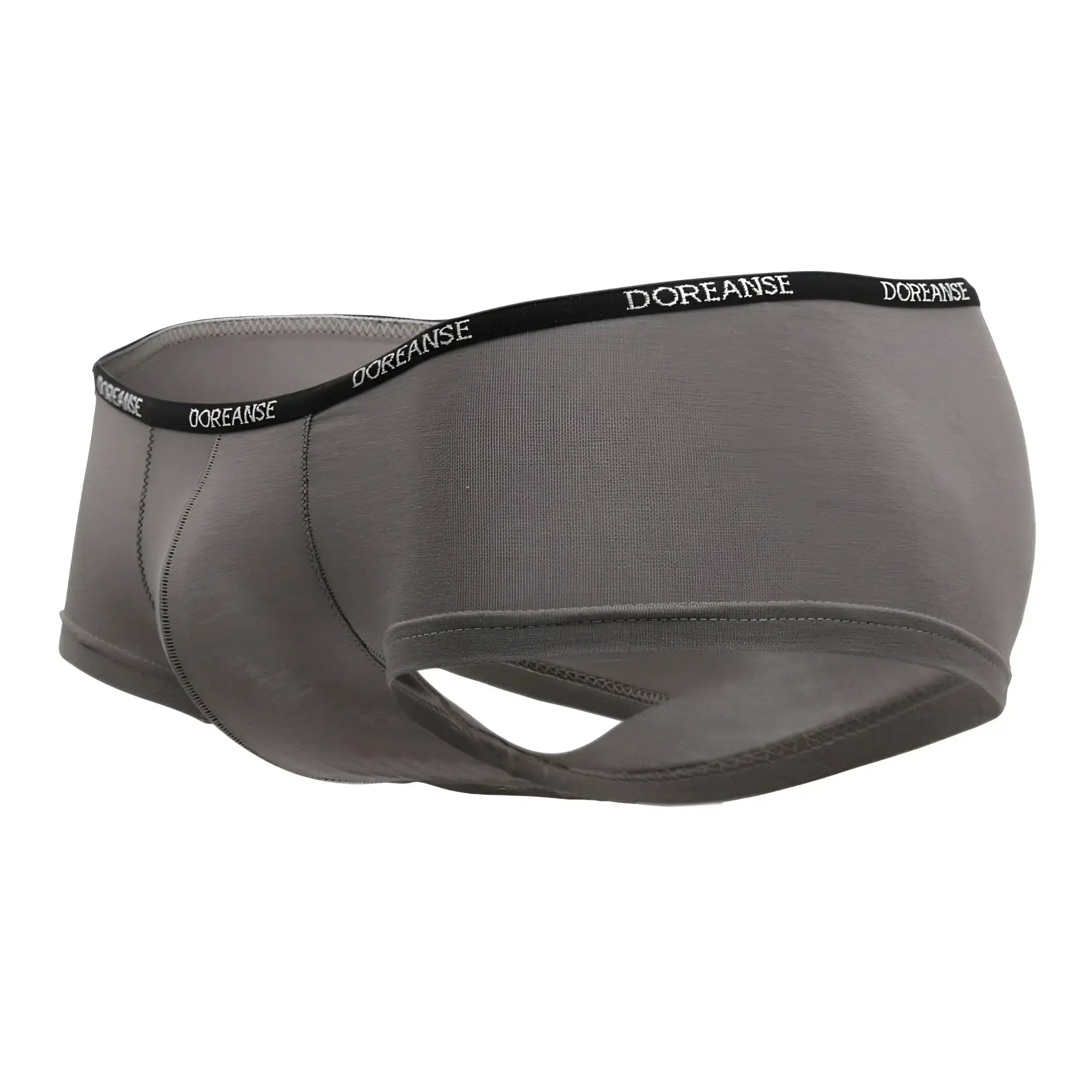 Gray doreanse 1781-smk naked mini trunk briefs with a smoke color and black waistband featuring white branding