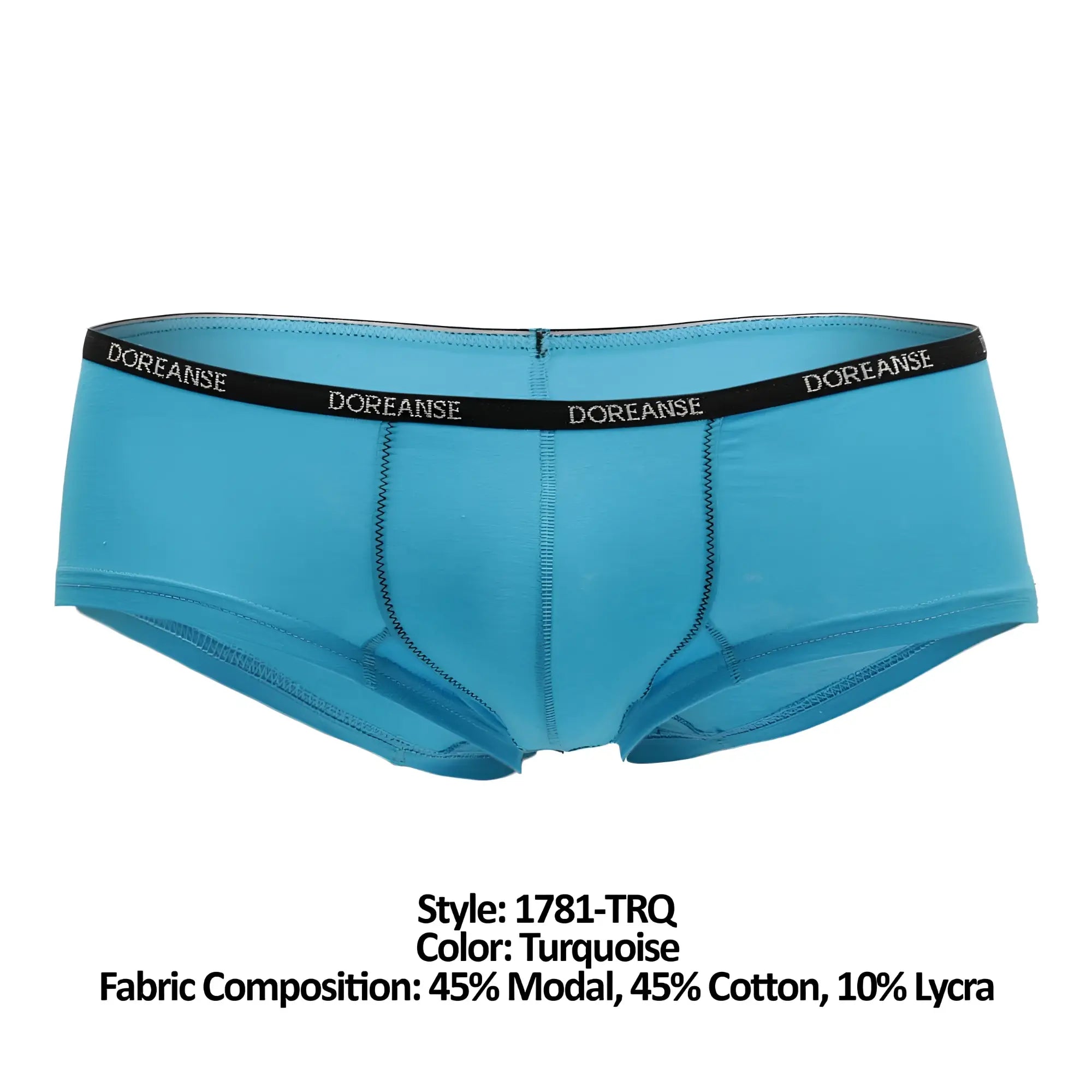 Turquoise doreanse 1781-trq naked mini trunk briefs with black waistband and white brand lettering
